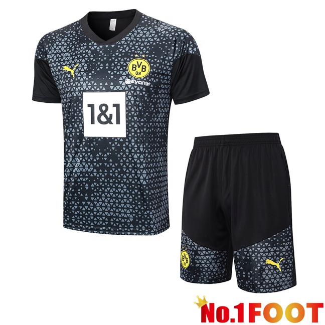 Dortmund BVB Training T Shirt + Shorts Black 2023/2024