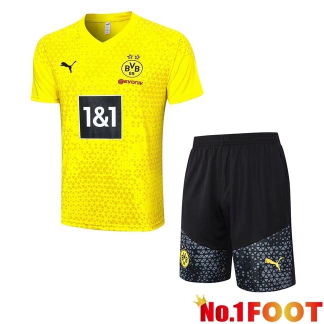 Dortmund BVB Training T Shirt + Shorts Yellow 2023/2024