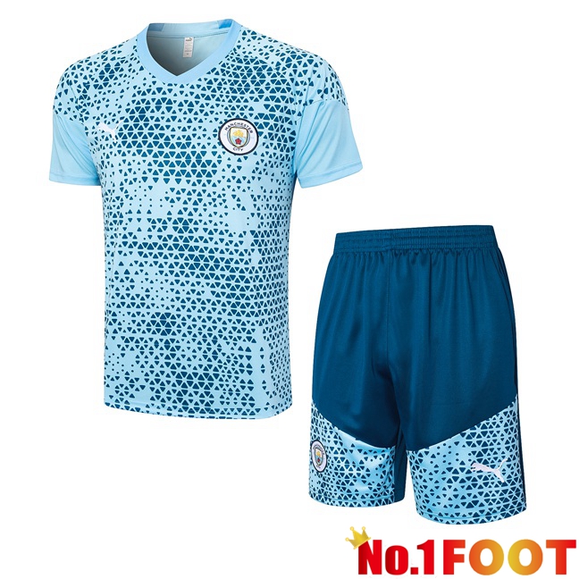 Manchester City Training T Shirt + Shorts Blue 2023/2024