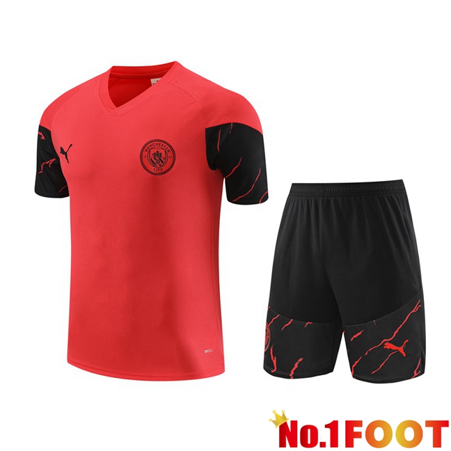 Manchester City Training T Shirt + Shorts Red 2023/2024