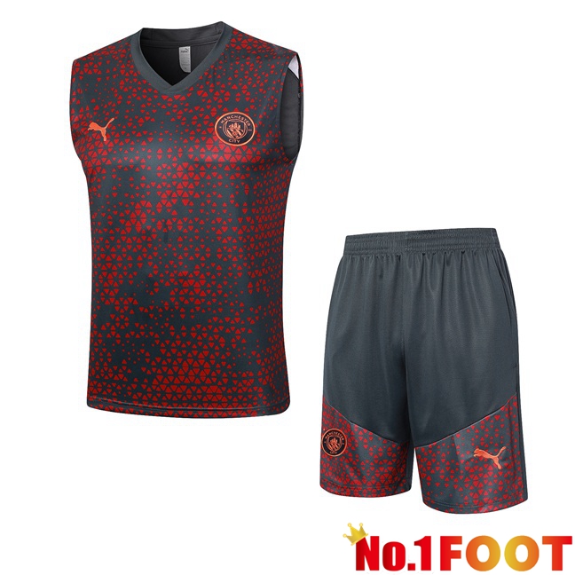 Manchester City Soccer Vest + Shorts Red Black 2023/2024