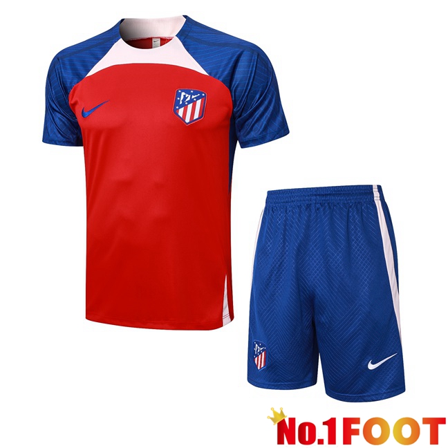 Atletico Madrid Training T Shirt + Shorts Red Blue 2023/2024