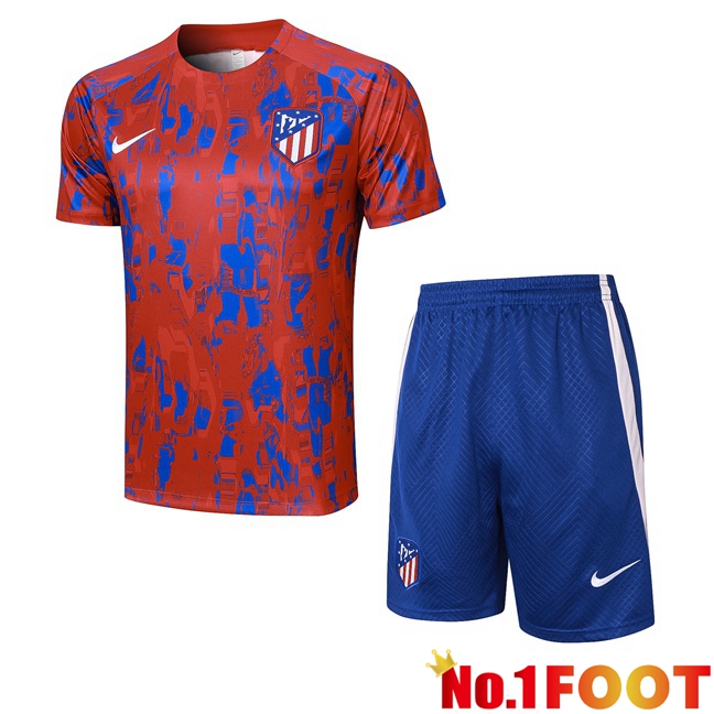 Atletico Madrid Training T Shirt + Shorts Red Blue 2023/2024