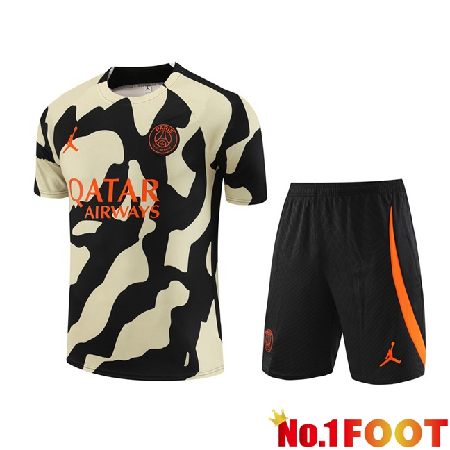 Paris PSG Training T Shirt + Shorts Black Yellow 2023/2024