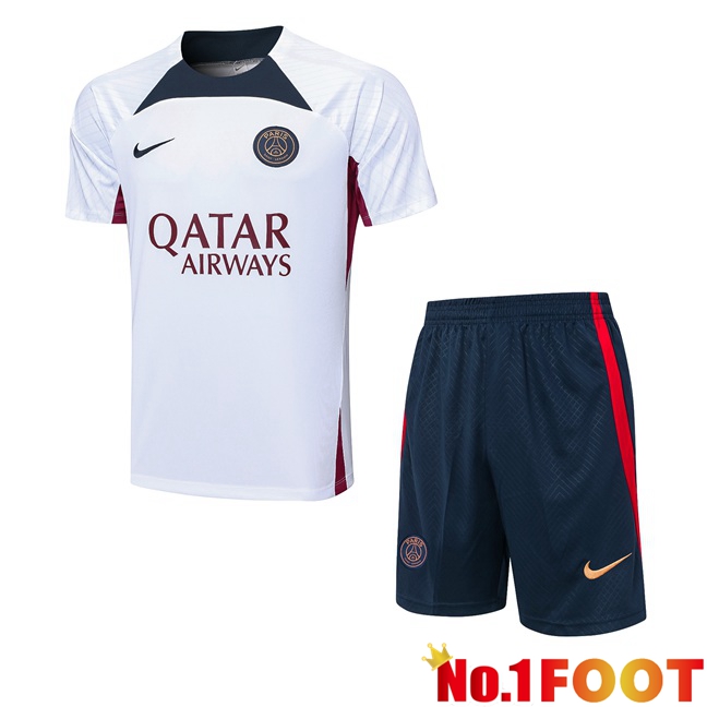 Paris PSG Training T Shirt + Shorts White 2023/2024