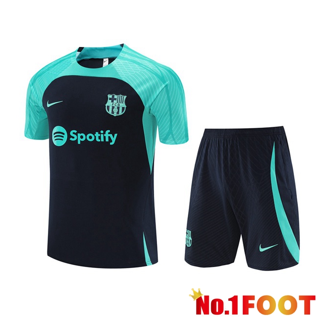 FC Barcelona Training T Shirt + Shorts Green Royal Blue 2023/2024