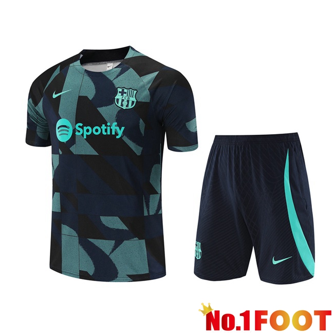 FC Barcelona Training T Shirt + Shorts Green Royal Blue 2023/2024