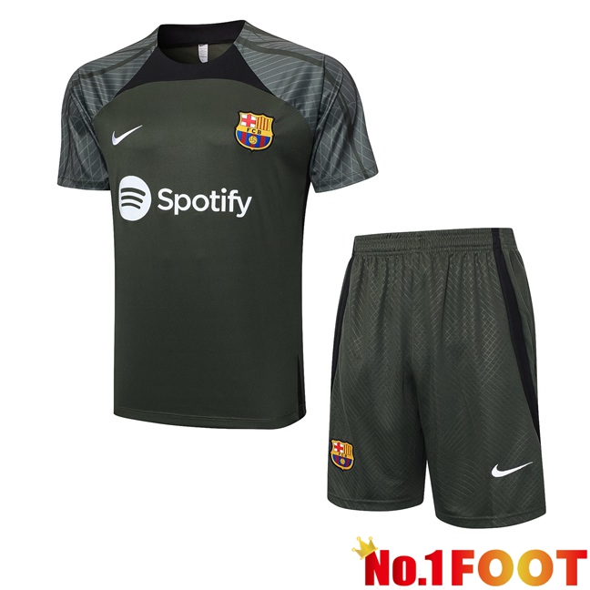 FC Barcelona Training T Shirt + Shorts Green 2023/2024