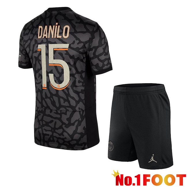 Paris PSG (Danilo 15) Kids Soccer Jersey Third Black 2023/2024