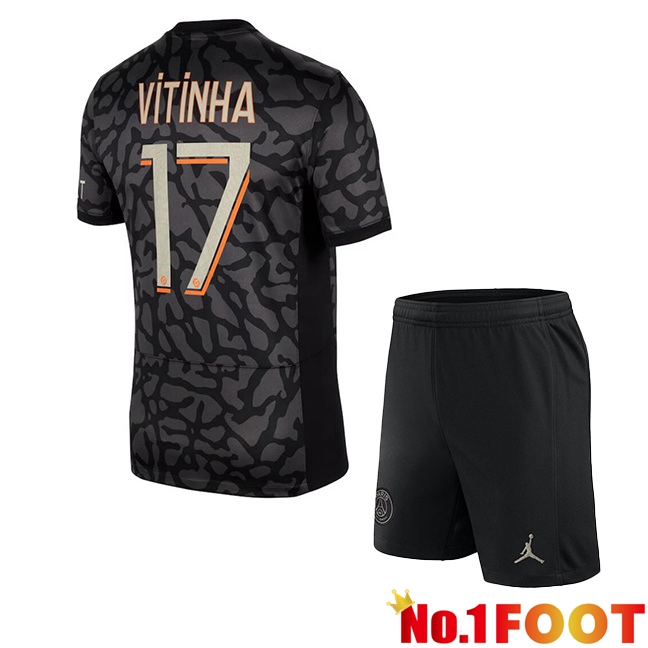 Paris PSG (Vitinha 17) Kids Soccer Jersey Third Black 2023/2024