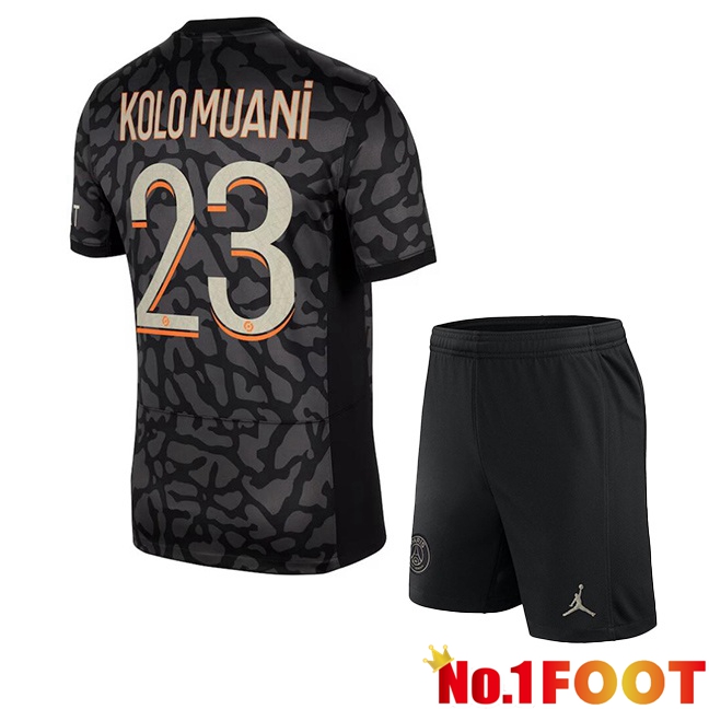 Paris PSG (Kolo Muani 23) Kids Soccer Jersey Third Black 2023/2024