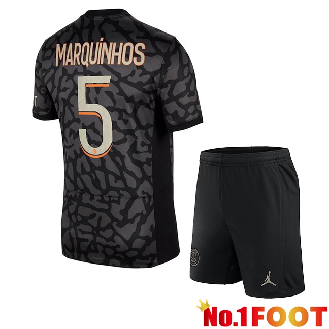 Paris PSG (Marquinhos 5) Kids Soccer Jersey Third Black 2023/2024