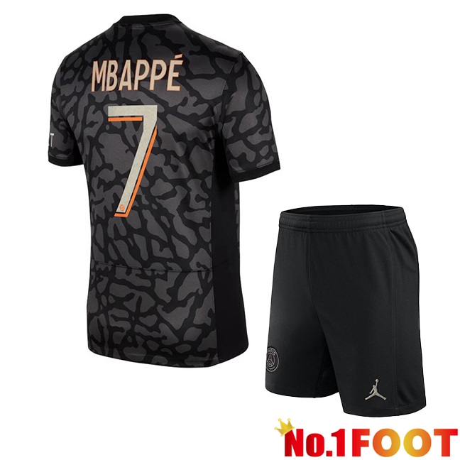 Paris PSG (Mbappé 7) Kids Soccer Jersey Third Black 2023/2024