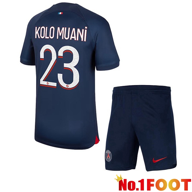 Paris PSG (Kolo Muani 23) Kids Soccer Jersey Home Royal Blue 2023/2024