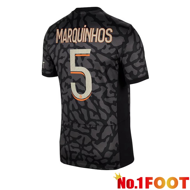 Paris PSG (Marquinhos 5) Soccer Jersey Third Black 2023/2024