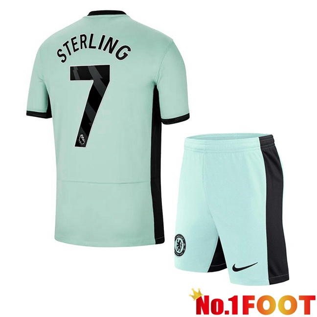 FC Chelsea (Sterling 7) Kids Soccer Jersey Third Green 2023/2024