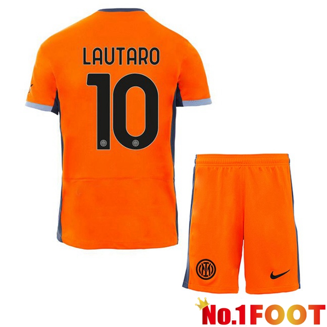 Inter Milan (LAUTARO 10) Kids Soccer Jersey Third Orange 2023/2024