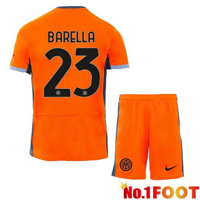 Inter Milan (BARELLA 23) Kids Soccer Jersey Third Orange 2023/2024