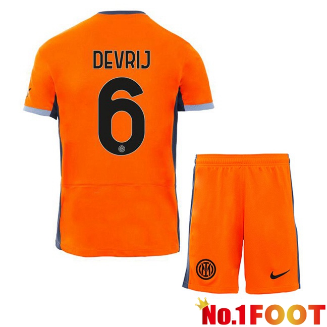 Inter Milan (DE VRIJ 6) Kids Soccer Jersey Third Orange 2023/2024