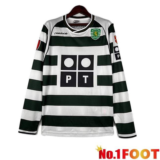 Sporting CP Retro Soccer Jersey Home Long Sleeve Green 2001-2003