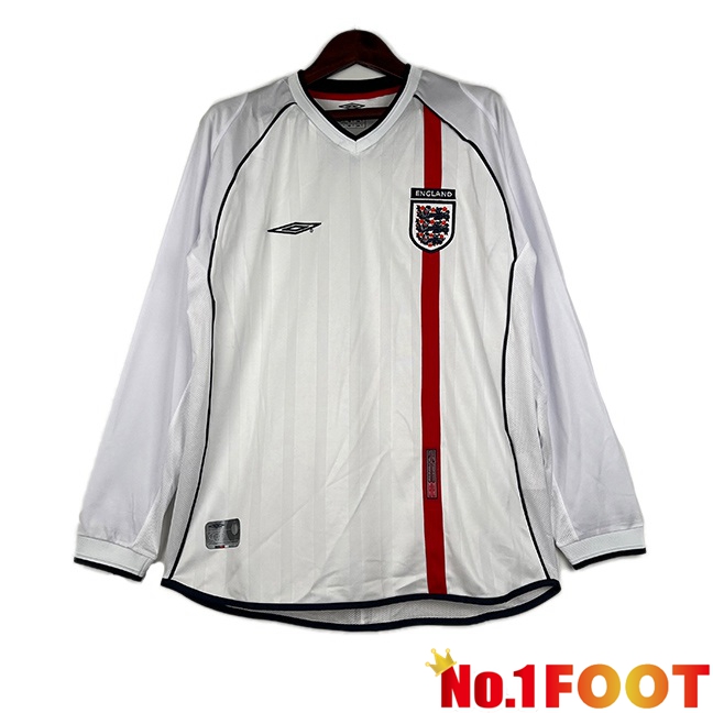 England Retro Soccer Jersey Home Long Sleeve White 2002