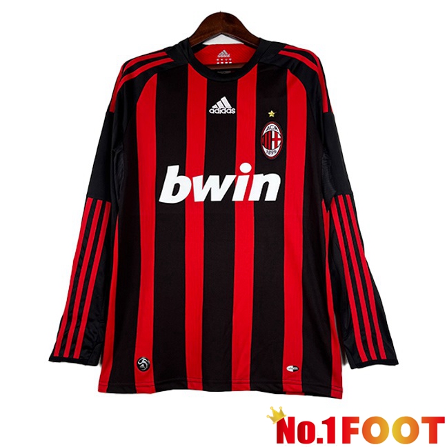 AC Milan Retro Soccer Jersey Home Long Sleeve Red Black 2008-2009