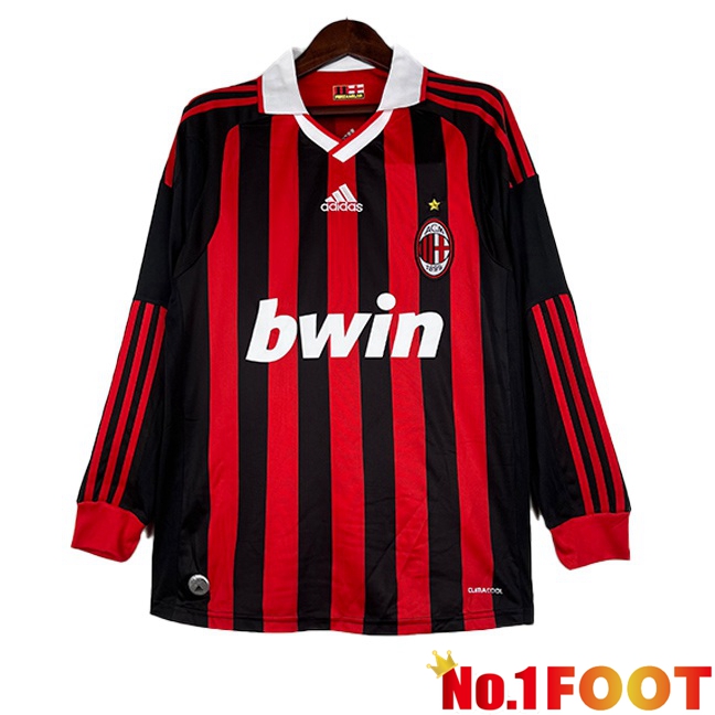 AC Milan Retro Soccer Jersey Home Long Sleeve Black Red 2009-2010