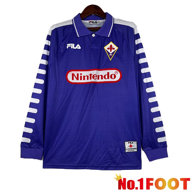 ACF Fiorentina Retro Soccer Jersey Home Long Sleeve Blue 1998