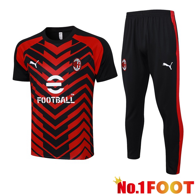 AC Milan Training T Shirt + Pants Black Red 2023/2024