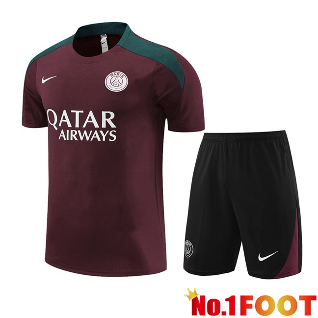 Paris PSG Training T Shirt + Shorts Red 2023/2024