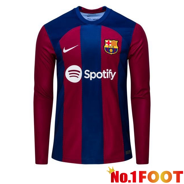 FC Barcelona Soccer Jersey Home Long Sleeves Blue Red 2023/2024