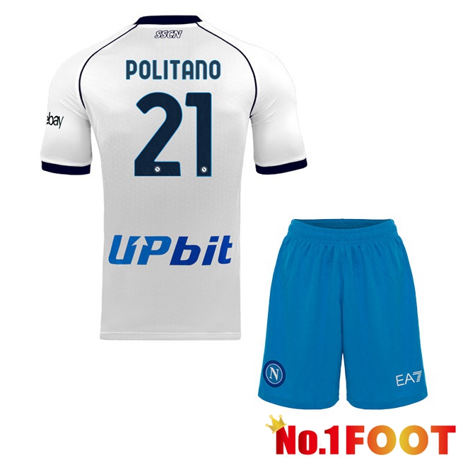 SSC Napoli (Matteo Politano 21) Kids Soccer Jersey Away White 2023/2024