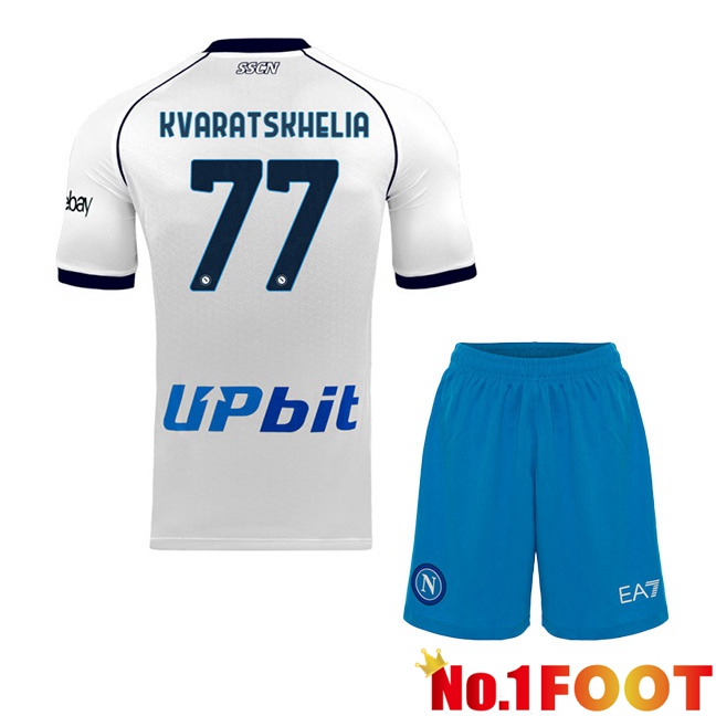 SSC Napoli (Khvicha Kvaratskhelia 77) Kids Soccer Jersey Away White 2023/2024