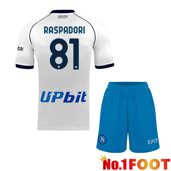 SSC Napoli (Giacomo Raspadori 81) Kids Soccer Jersey Away White 2023/2024