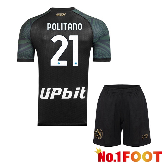 SSC Napoli (Matteo Politano 21) Kids Soccer Jersey Third Black 2023/2024