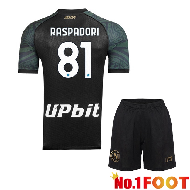 SSC Napoli (Giacomo Raspadori 81) Kids Soccer Jersey Third Black 2023/2024