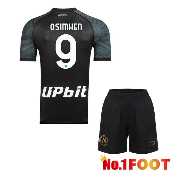 SSC Napoli (Victor Osimhen 9) Kids Soccer Jersey Third Black 2023/2024