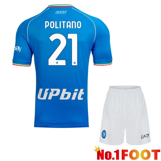 SSC Napoli (Matteo Politano 21) Kids Soccer Jersey Home Blue 2023/2024