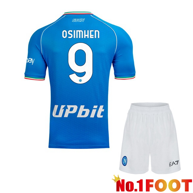 SSC Napoli (Victor Osimhen 9) Kids Soccer Jersey Home Blue 2023/2024