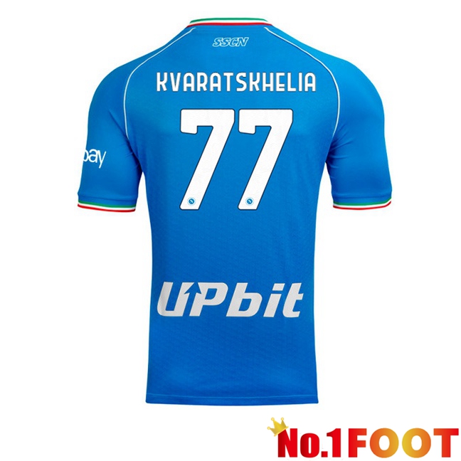 SSC Napoli (Khvicha Kvaratskhelia 77) Soccer Jersey Home Blue 2023/2024