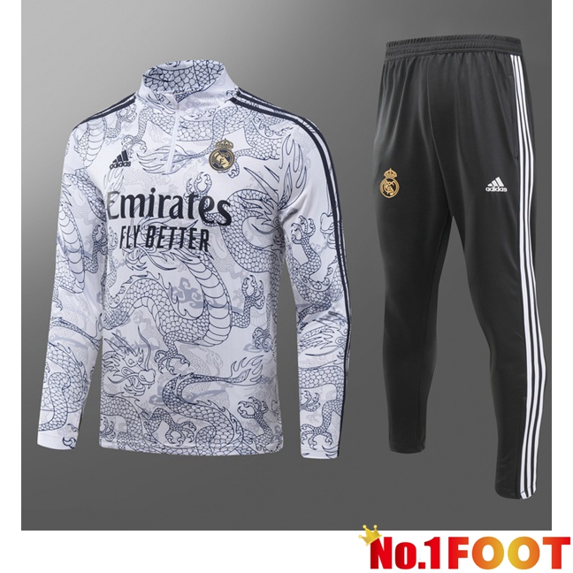 Real Madrid Kids Training Tracksuit Suit White 2023/2024