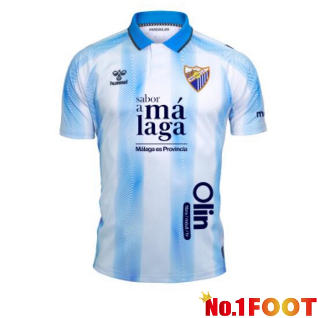 Malaga Soccer Jersey Home White Blue 2023/2024 - Click Image to Close