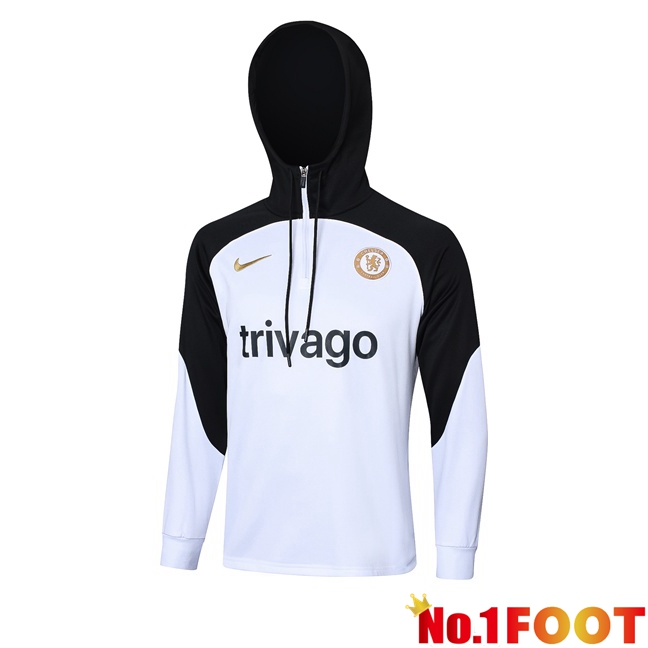 FC Chelsea Training Sweatshirt Hoodie White Black 2023/2024