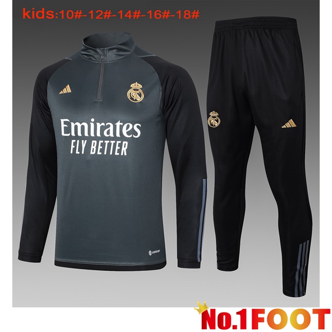 Real Madrid Training Tracksuit Suit Kids Grey 2024/2025