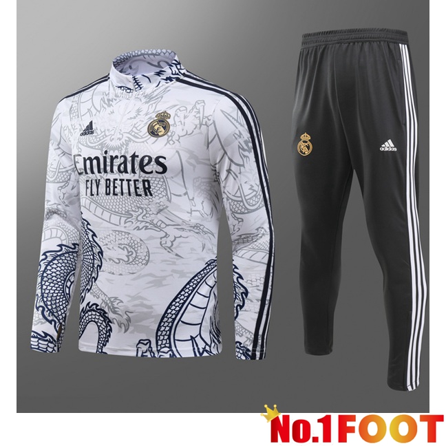 Real Madrid Training Tracksuit Suit Kids White 2024/2025 - Click Image to Close