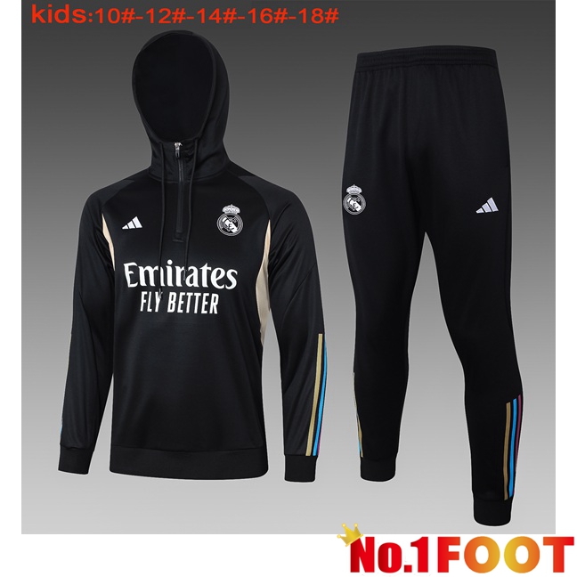 Real Madrid Training Tracksuit Hoodie Kids Black 2024/2025