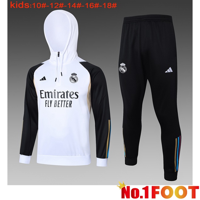 Real Madrid Training Tracksuit Hoodie Kids White 2024/2025