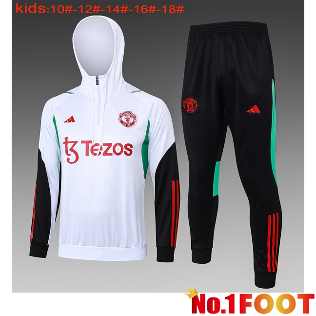 Manchester United Training Tracksuit Hoodie Kids White 2024/2025