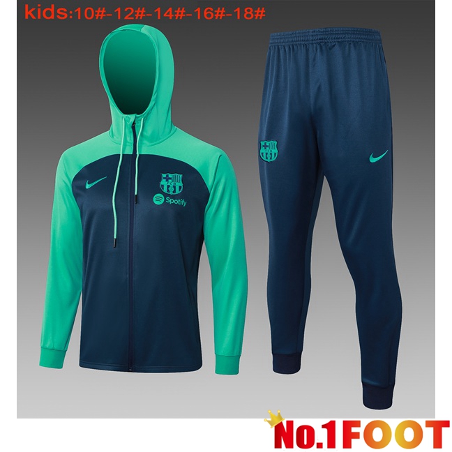 FC Barcelona Training Tracksuit Hoodie Kids Green Blue Royal 2024/2025