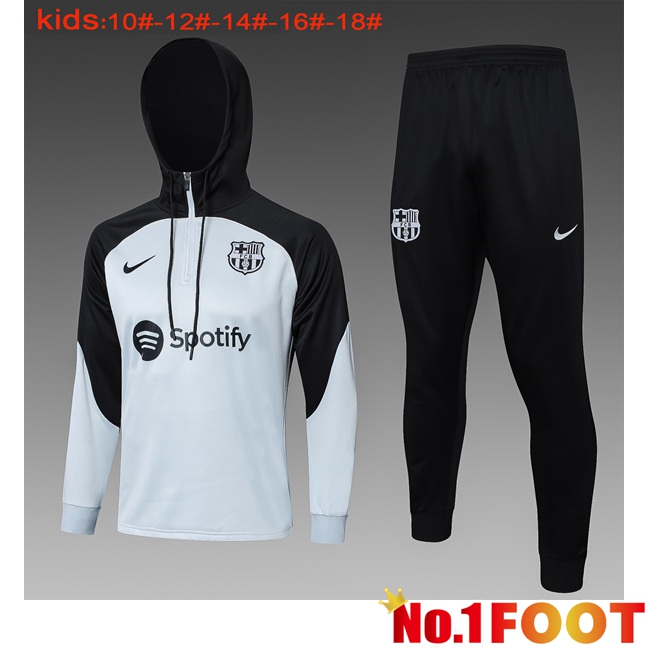 FC Barcelona Training Tracksuit Hoodie Kids Black White 2024/2025